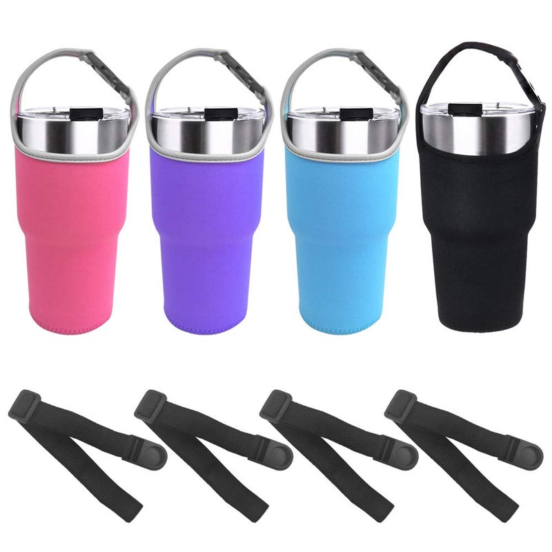 DanziX 4 Pack 30oz Tumbler Carrier Holder,DanziX Neoprene Sleeve Replacement with Carrying Handle Totally 8 Pcs-Black,Rosy,Purple,Blue - Image 1